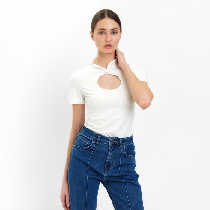 

Футболка женская с вырезом MINAKU SLIM FIT: цвет экрю, р-р 46