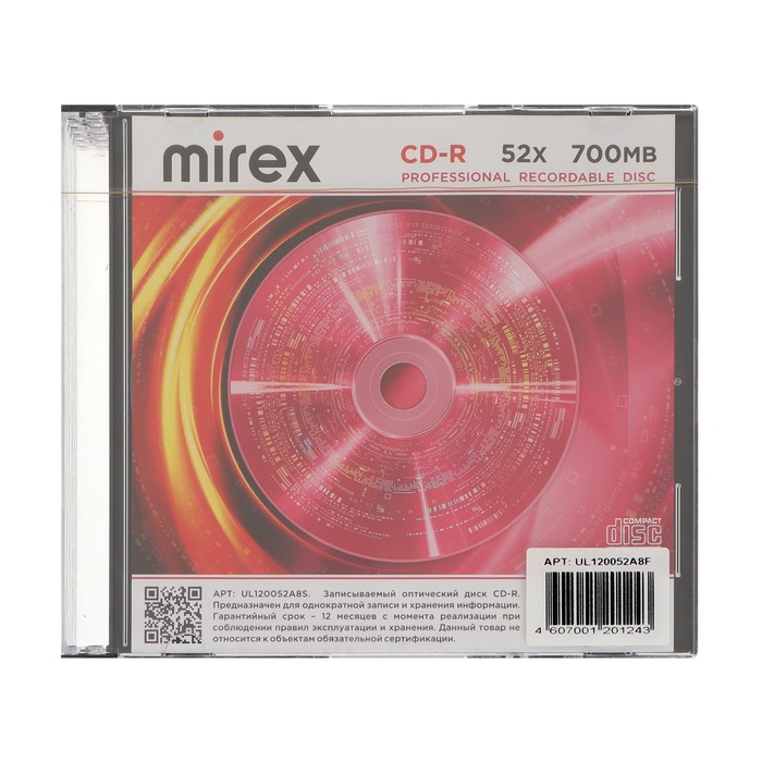 Диск CD-R Mirex Brand, 52x, 700 Мб, Slim, набор 5 шт диск mirex dvd r dl 8 5gb 8x slim