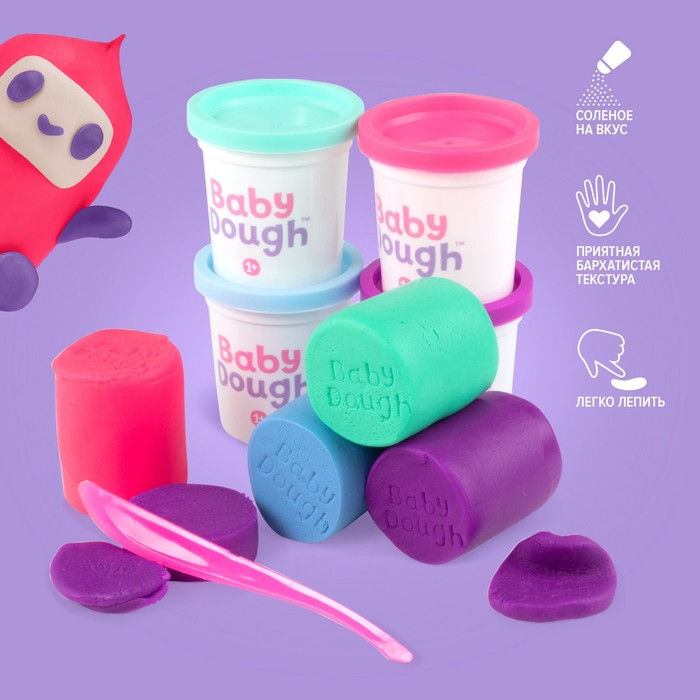 Тесто для лепки BabyDough, набор 4 цвета (фиолетовый, мятный, розовый, нежно-голубой)