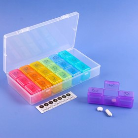 

Таблетница-органайзер «Неделька», 7 съёмных контейнеров, утро/день/вечер, 21 секция, цвет разноцветный