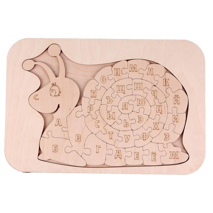 деревянный пазл головоломка паровозик алфавит раскраска детская логика Деревянный пазл-алфавит. Раскраска «Улитка»