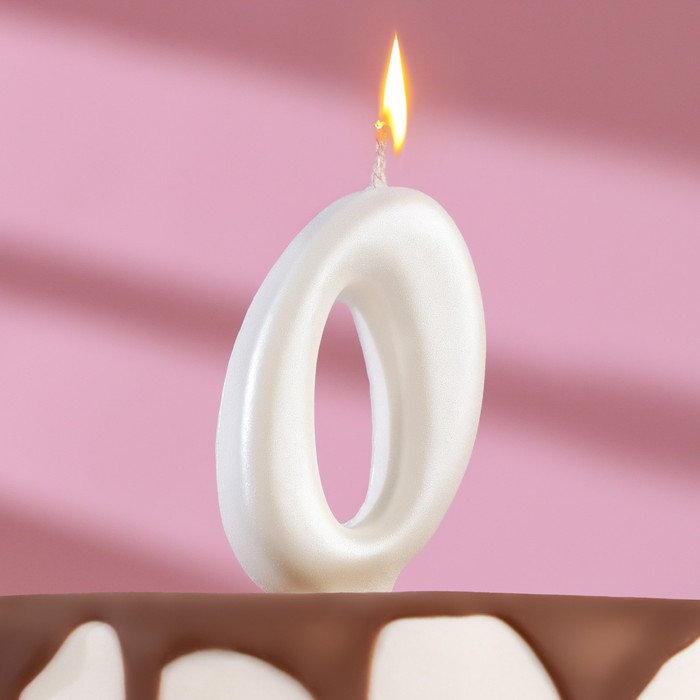Свеча для торта Овал цифра 0, большая, жемчужный, 5,5 см