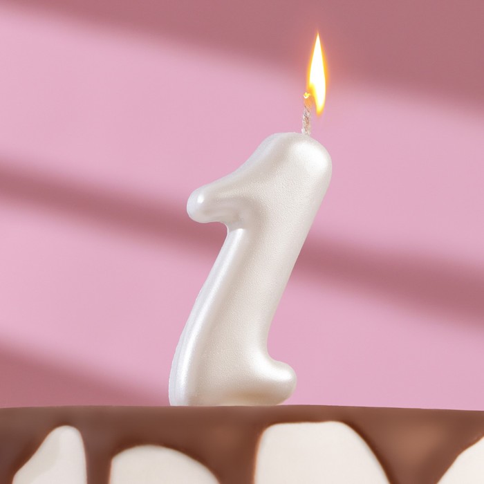 Свеча для торта Овал цифра 1, большая, жемчужный, 5,5 см