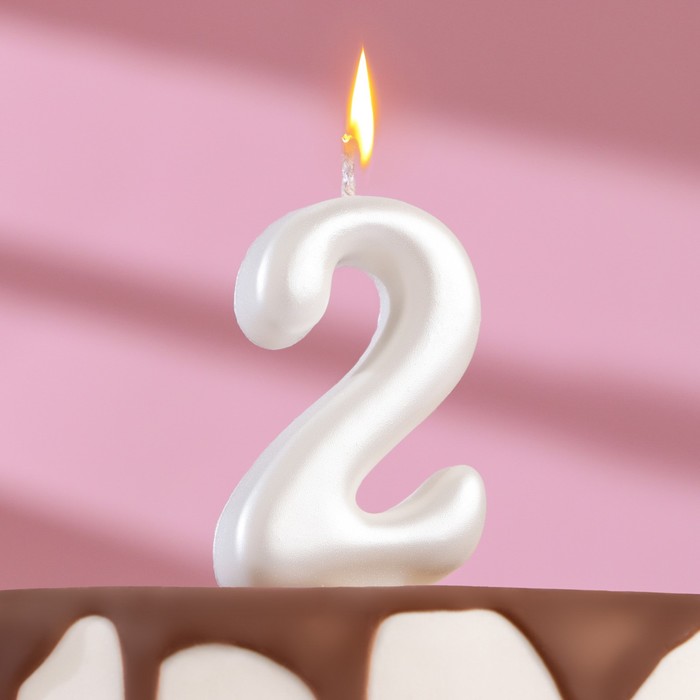 Свеча для торта Овал цифра 2, большая, жемчужный, 5,5 см