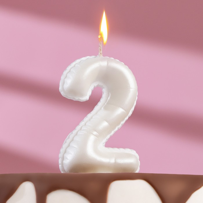 Свеча в торт Шары, цифра 2, жемчужный, 5,5 см свеча в торт шары цифра 9 жемчужный 7 см