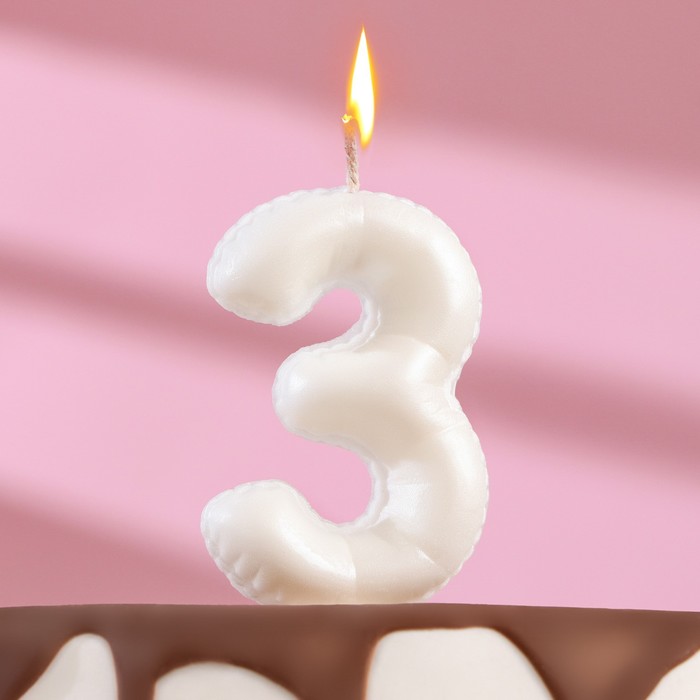 Свеча в торт Шары, цифра 3, жемчужный, 5,5 см