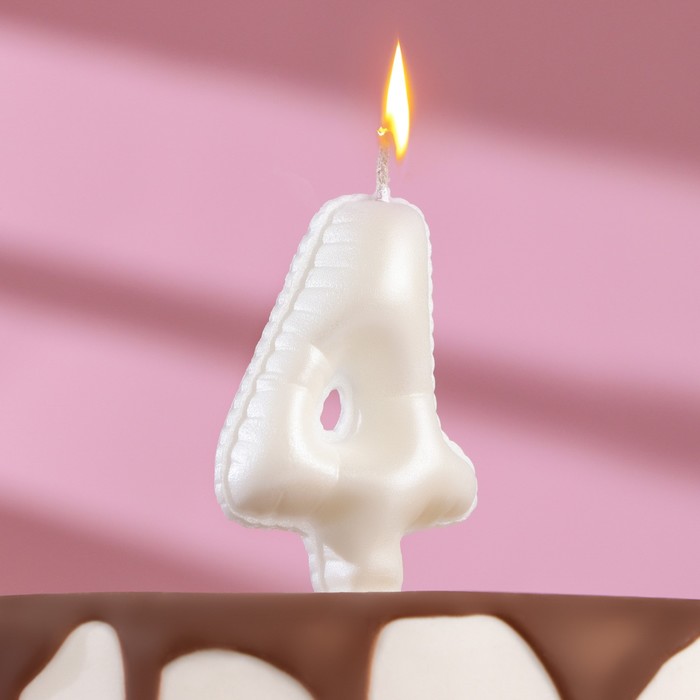 Свеча в торт Шары, цифра 4, жемчужный, 5,5 см