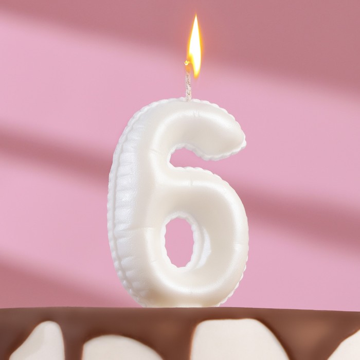 Свеча в торт Шары, цифра 6, жемчужный, 5,5 см