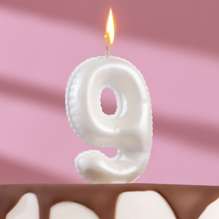 Свеча в торт Шары, цифра 9, жемчужный, 5,5 см