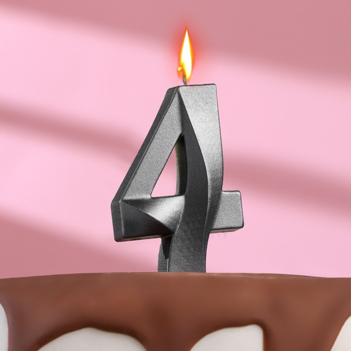 Свеча в торт Грань ,цифра 4 , графит, 6,5 см