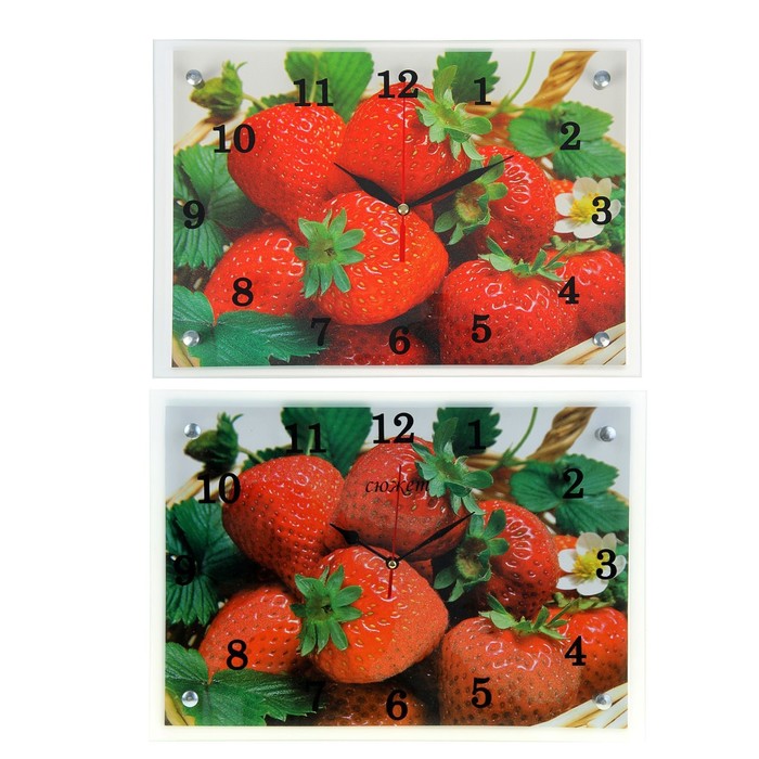 Часы настенные прямоугольные "Клубника", 25х35 см