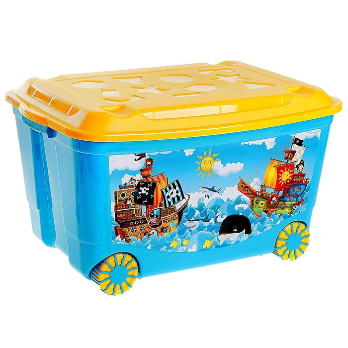 фото Ящик для игрушек на колёсах с аппликацией, цвет голубой пластишка