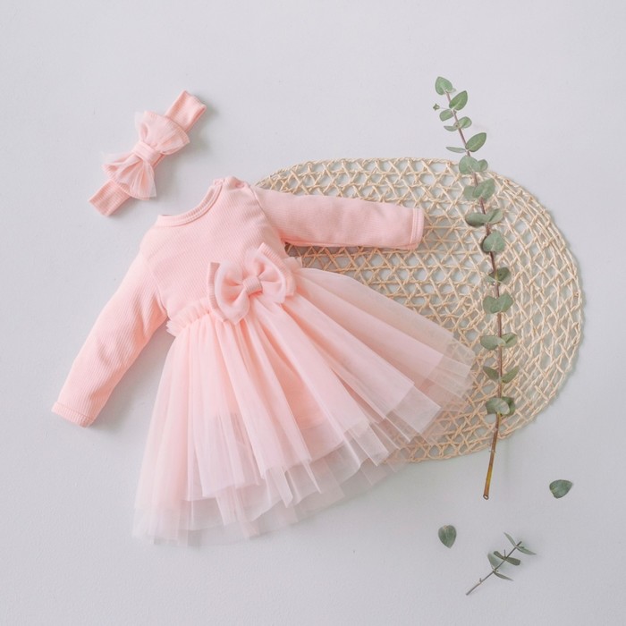 Платье-боди для девочки KinDerLitto «Новый болеро», с повязкой на голову, рост 62-68 см, цвет светло-розовый