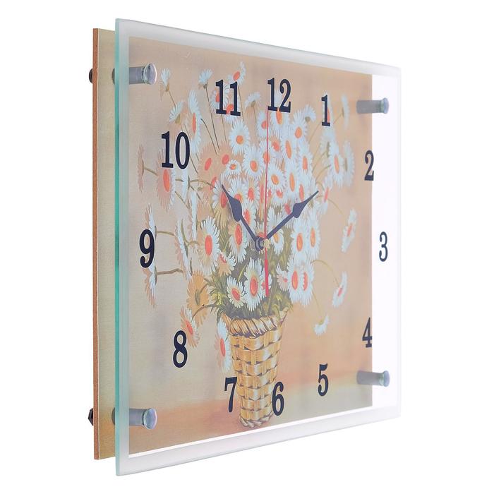Часы настенные прямоугольные "Корзина с ромашками", 25х35 см