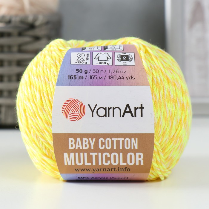 

Пряжа "Baby Cotton Multicolor" 50%акрил, 50%хлопок 165м/50гр (5204 лимонный)