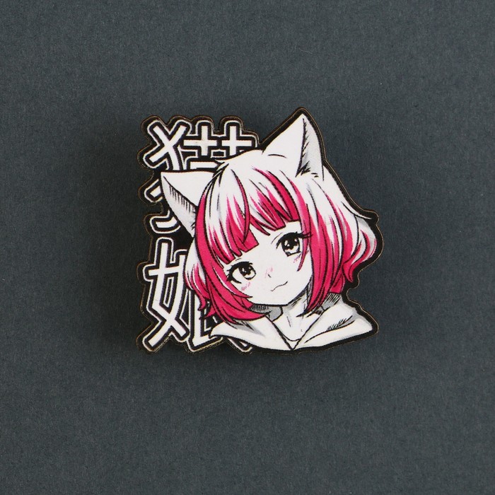 фото Значок деревянный «девочка котик», аниме, 3,3 х 3,3 см micio