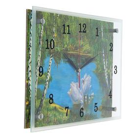Часы настенные прямоугольные "Лебеди", 25х35 см от Сима-ленд