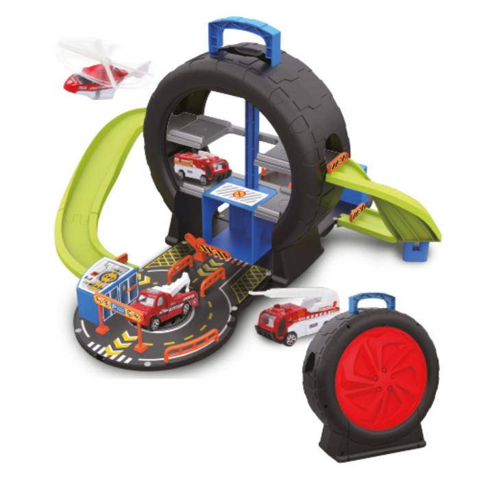 Портативный игровой набор в колесе Funky Toys, пожарная станция, цвет красный