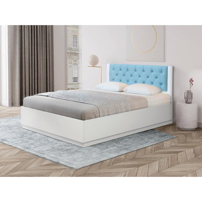 Кровать с ПМ «Венеция 12.1», 1400×2000 мм, МДФ белый матовый, ткань велюр 011, ЛДСП белый
