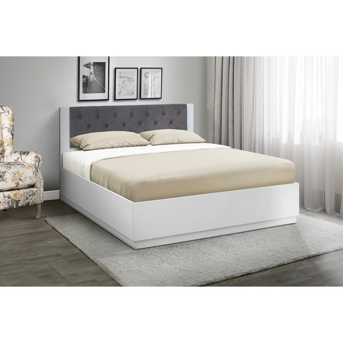 цена Кровать «Венеция 12.2», 1400×2000 мм, МДФ белый матовый, ткань велюр 032, ЛДСП белый