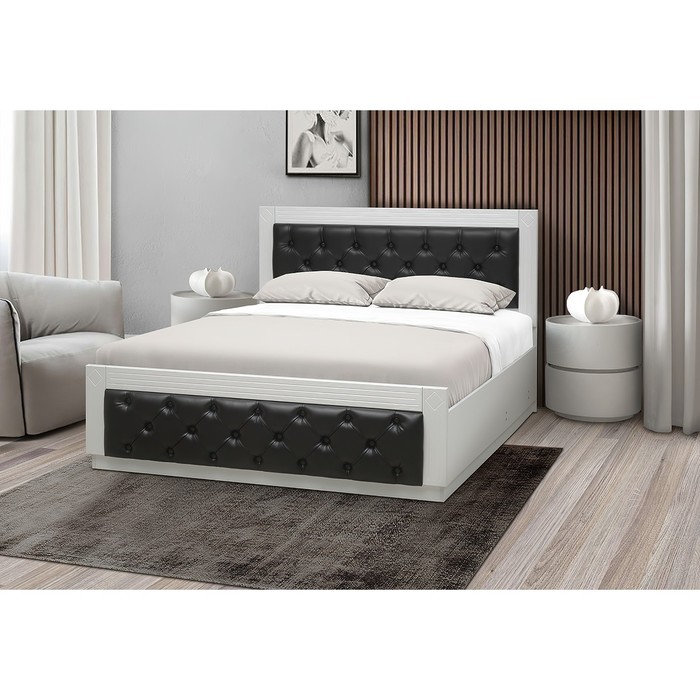 Кровать «Венеция 13.3», 1400×2000 мм, ЛДСП белый, МДФ ясень кремовый матовый, кожзам венге