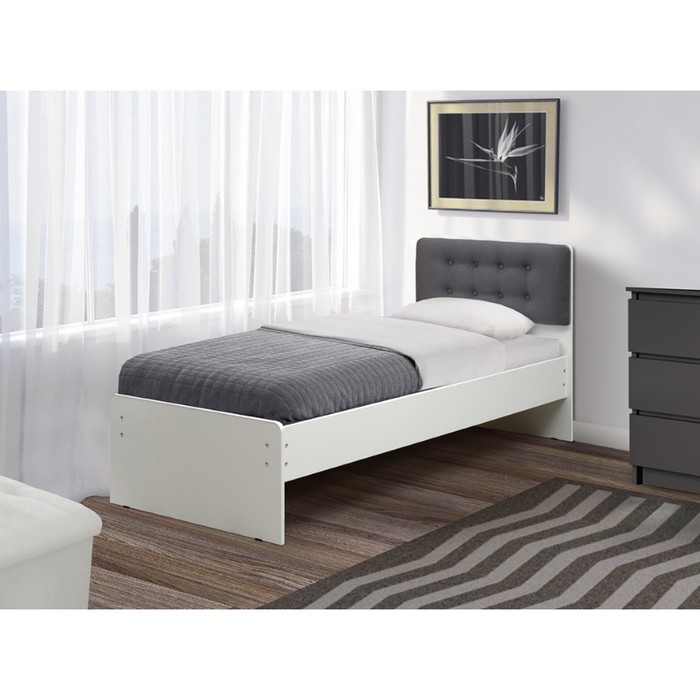 Кровать №6 с мягкой головной спинкой, 800×1600 мм, велюр 032, цвет белый