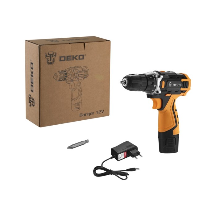 

Дрель-шуруповерт DEKO Banger 12 V SET 1, аккумуляторная, 1х1.5 Ач, З/У, 1350 об/мин