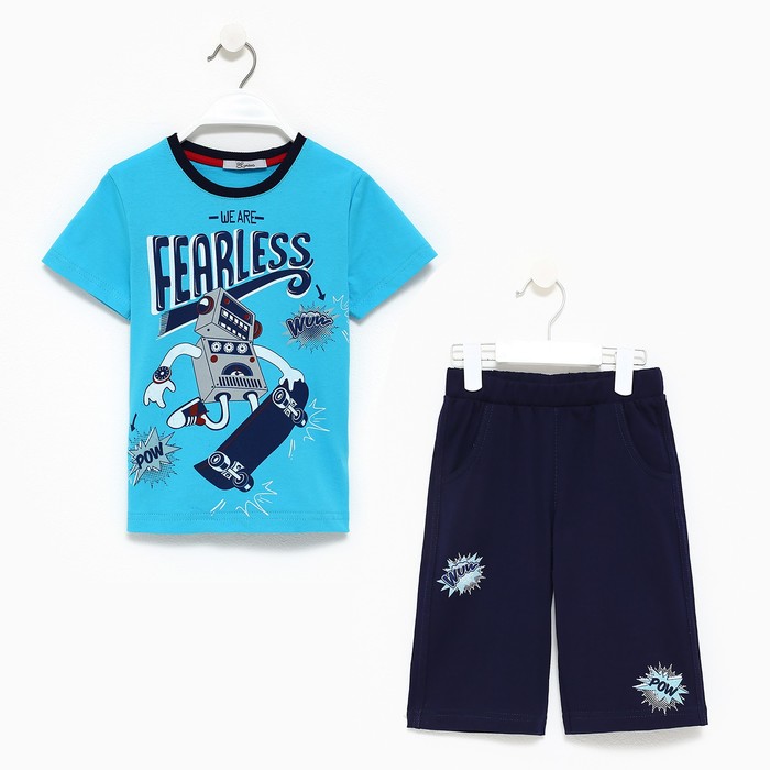 Комплект для мальчика (футболка/шорты), цвет бирюзовый/синий, рост 110см
