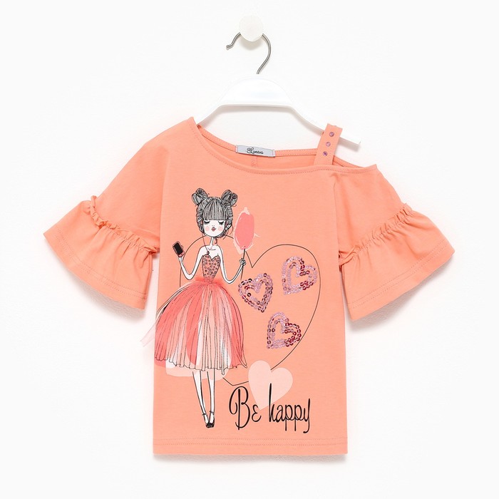 Футболка для девочки, цвет персиковый, рост 110см комплект для девочки футболка юбка цвет бежевый рост 110см
