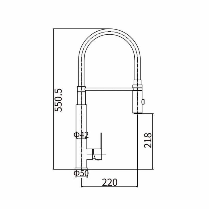 

Смеситель для кухни Fashun A54102-8, однорычажный, гибкий излив, нерж.сталь, сатин, белый