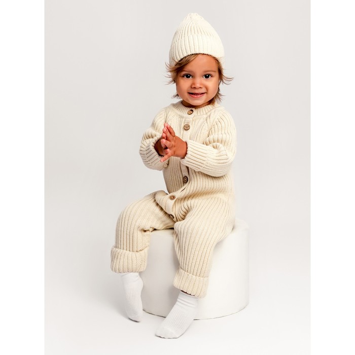 фото Комбинезон вязаный детский с шапочкой pure love tot, рост 62 см, цвет молочный amarobaby