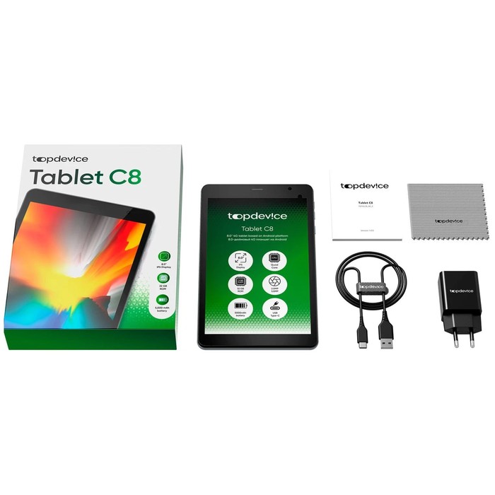 Планшет Topdevice Tablet C8, 8", IPS,800x1280, 2.1 ГГц, 3+32 Гб, 5+2 Мп, BT 5.1, And.11, SIM