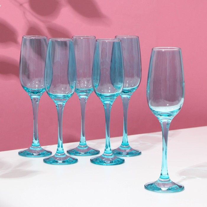 набор бокалов для шампанского дуэт стеклянный 180 мл 2 шт Набор бокалов для шампанского «Бирюза», стеклянный, 210 мл, 6 шт
