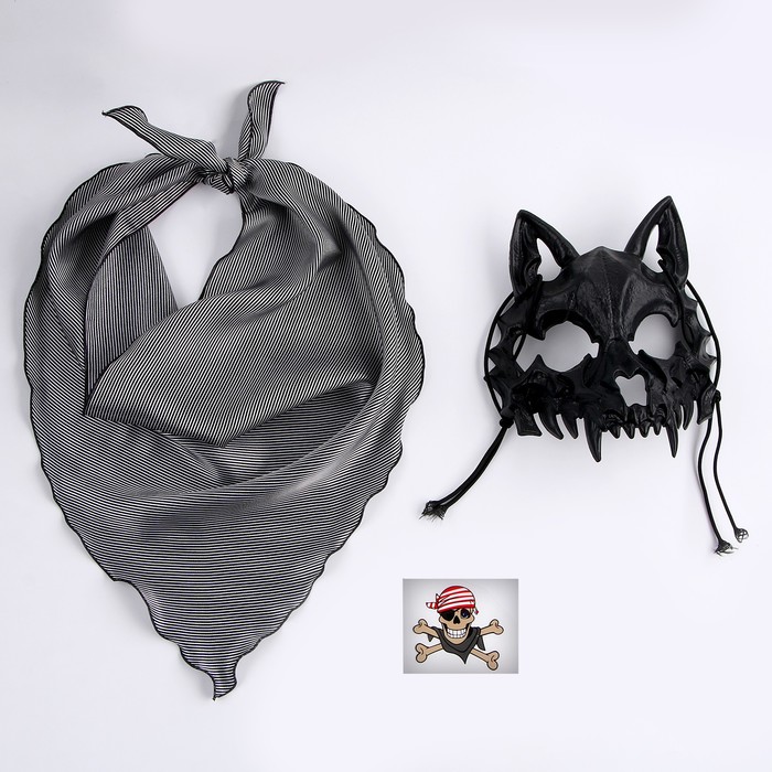 Карнавальный Набор:бандана в полоску,,маска собаки латекс черная,т.наклейка