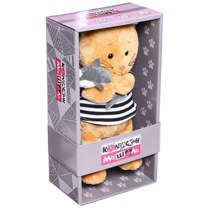 Мягкая игрушка «Кот Колбаскин в тельняшке с акулой», 25 см