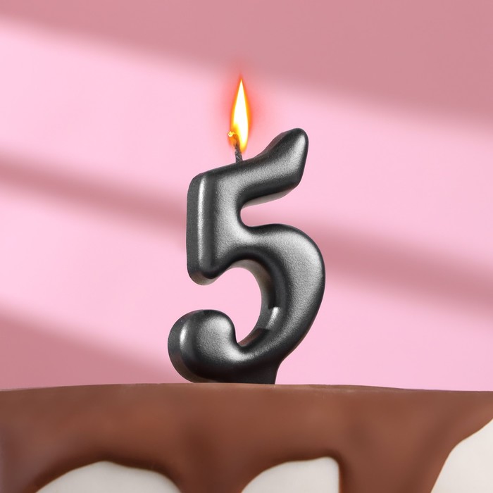 Свеча в торт Овал ,цифра 5 , графит, 5,5 см