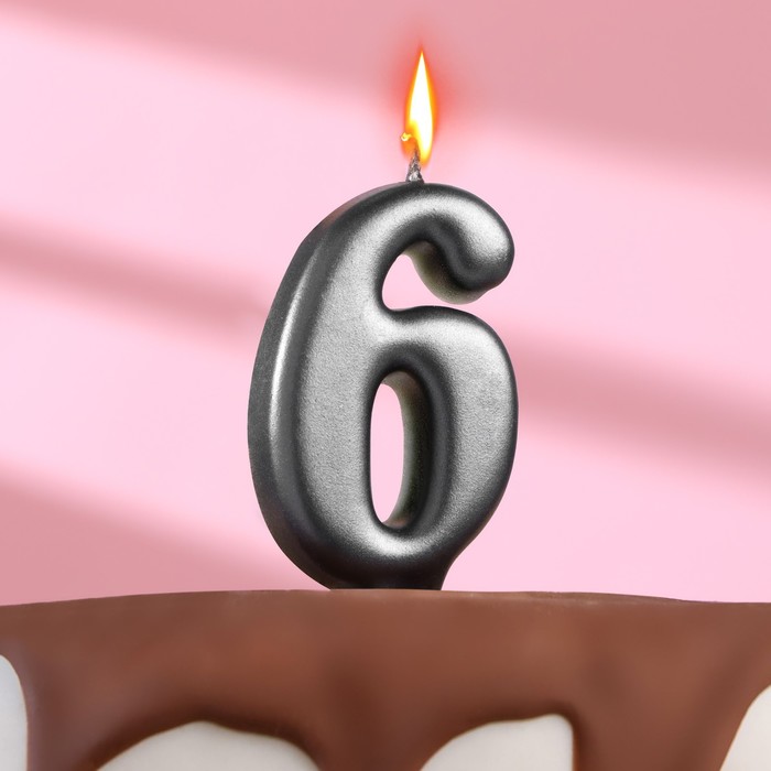 Свеча в торт Овал ,цифра 6 , графит, 5,5 см