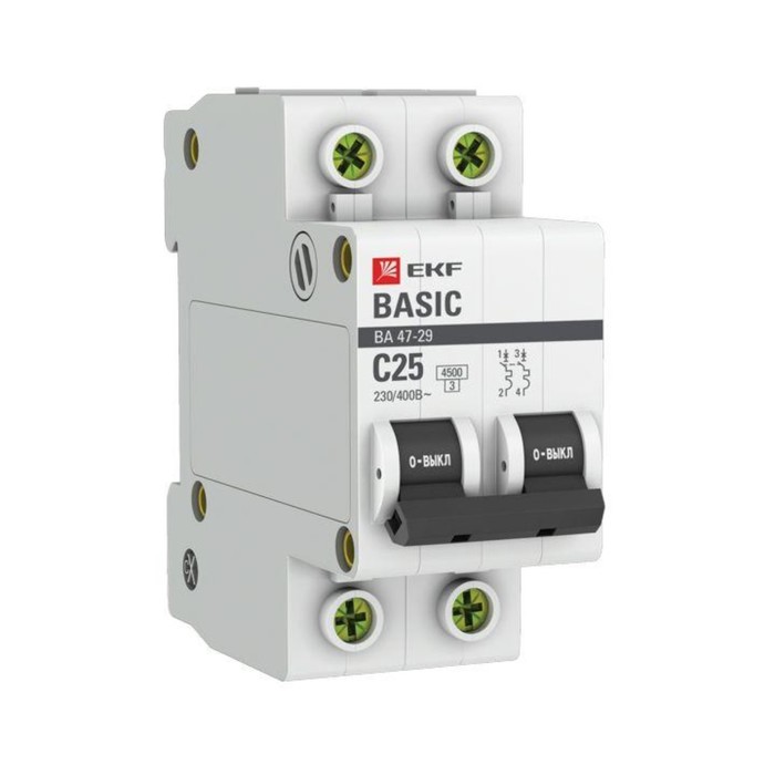 

Выключатель автоматический EKF mcb4729-2-25C 2п, 25А, 4.5кА