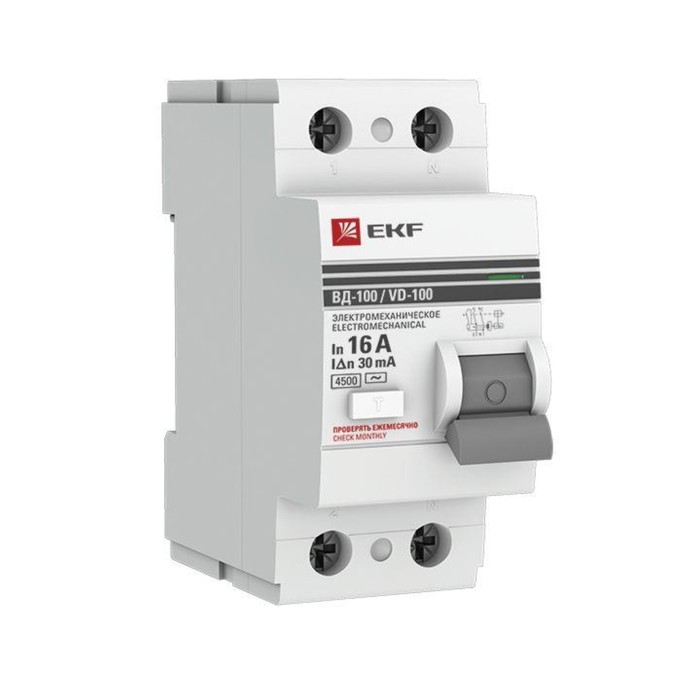 

Выключатель дифференциального тока EKF elcb-2-16-30-em-pro 2п, 16А, 30мА, тип AC