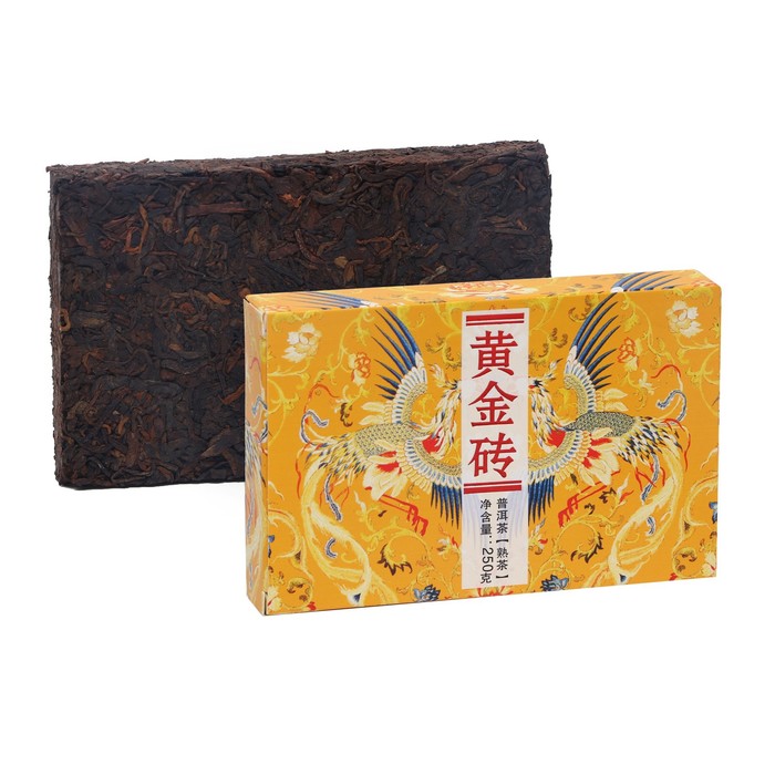китайский выдержанный чай шу пуэр puer cha zhuan 100 г 2017 г юньнань кирпич Китайский выдержанный чай Шу Пуэр Huangjin zhuan, 250 г