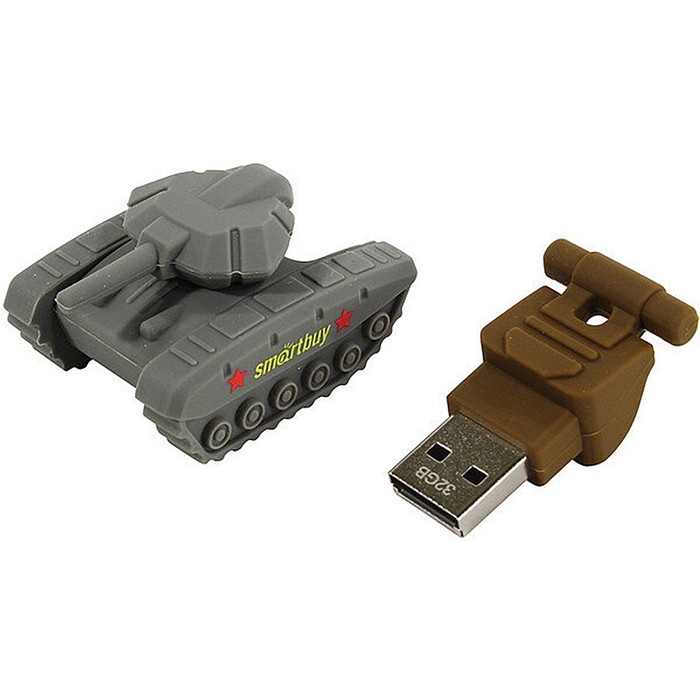 Флешка Smartbuy 032GB Wild series "Танк", 32 Гб, USB2.0, чт до 25 Мб/с, зап до 15 Мб/с,серая