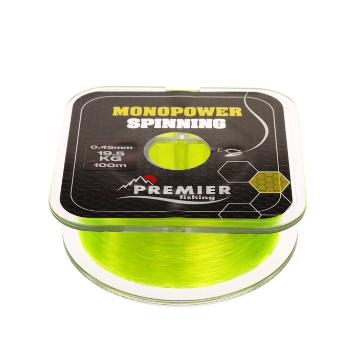 фото Леска preмier fishing monopower spinning, диаметр 0.45 мм, тест 19.5 кг, 100 м, флуоресцентная желтая premier fishing