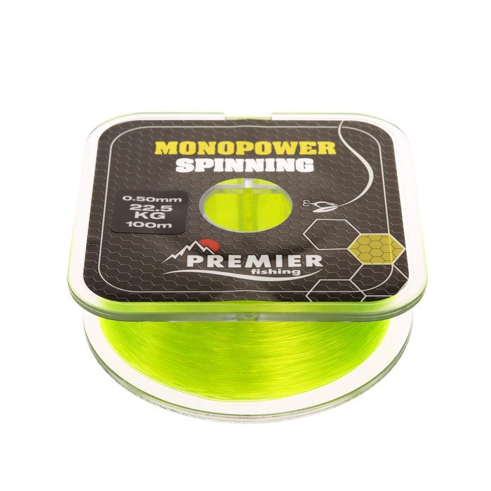 фото Леска preмier fishing monopower spinning, диаметр 0.5 мм, тест 22.5 кг, 100 м, флуоресцентная желтая premier fishing