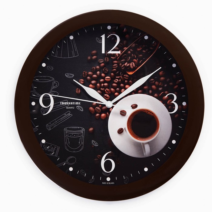 Часы настенные, серия: Интерьер, Чашка кофе, плавный ход, d-29 см, коричневый