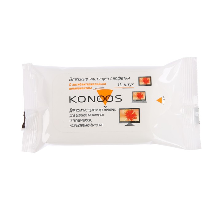 Салфетки для очистки техники Konoos KSN-15, влажные, для экранов, уп., 15 шт цена и фото