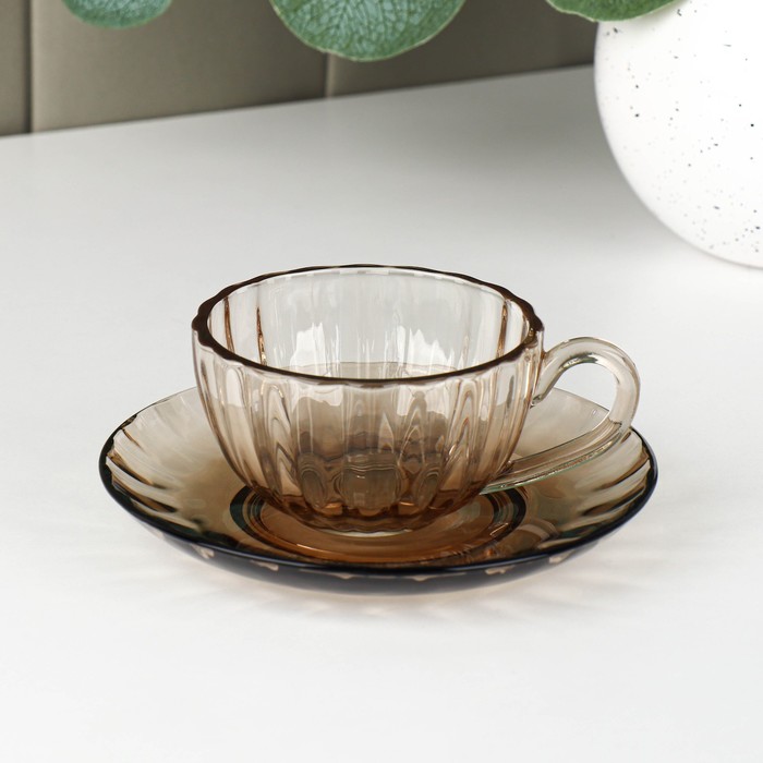 Чайная пара стеклянная «Дымка», 2 предмета: чашка 200 мл, блюдце чайная пара керамическая любовь чашка 200 мл блюдце ложка