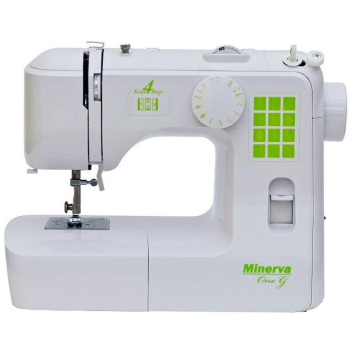 

Швейная машина Minerva One G, 70 Вт, 13 операций, полуавтомат, бело-зелёная