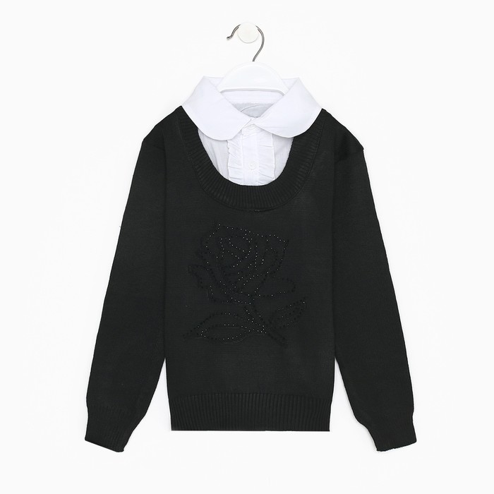 Джемпер-обманка для девочки, цвет чёрный, рост 128-134см футболка для девочки цвет коралловый рост 134см