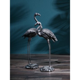 Набор садовых фигур "Фламинго", полистоун, 95 см, серебро, 1 сорт, Иран