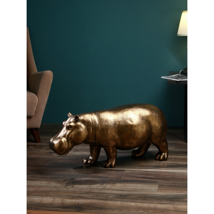 Фигура Бегемот, полистоун, 41 см, золото, 1 сорт, Иран садовая фигура носорог полистоун 32см золото 1 сорт иран